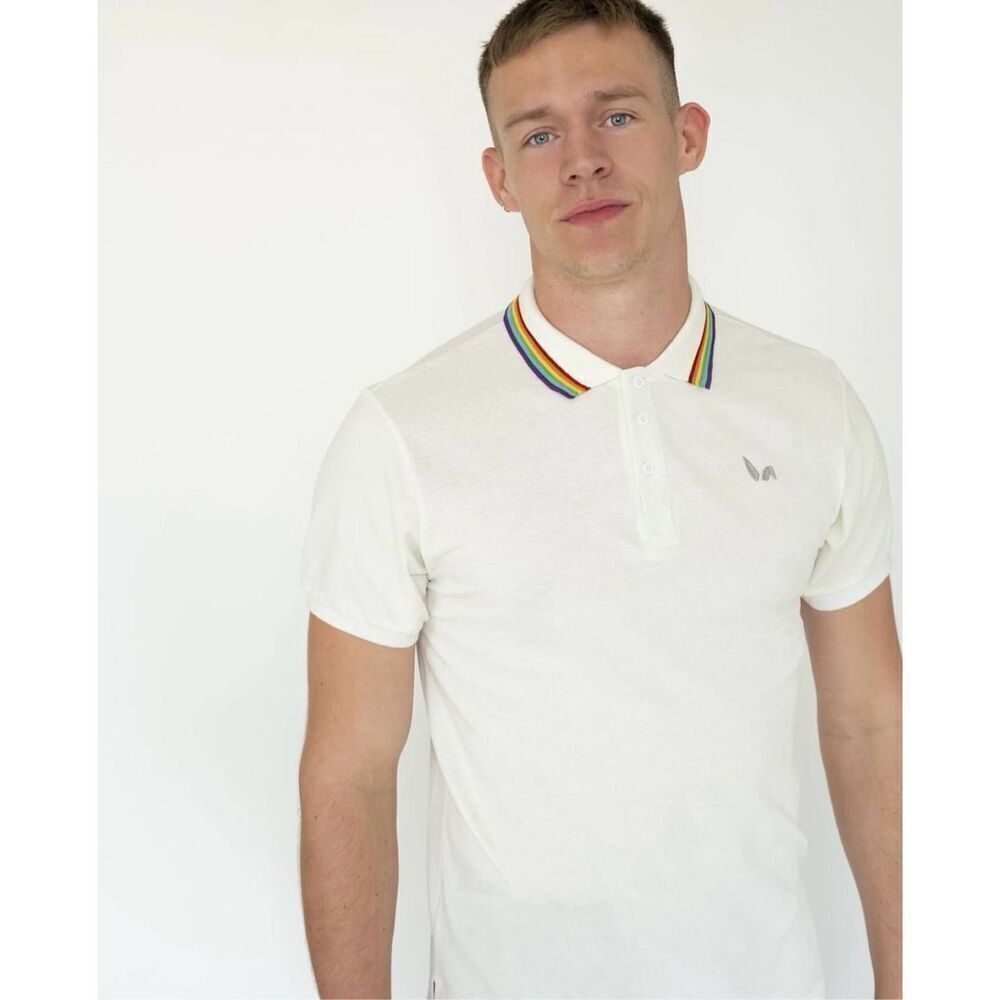 Pride Bunny White Rainbow Trim Polo Shirt sz M NWT LGBTQ
